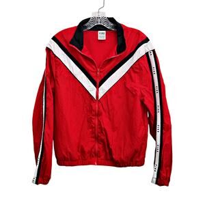 Vintage Victoria's Secret PINK Red Black White Zip Up Nylon Track Jacket XS